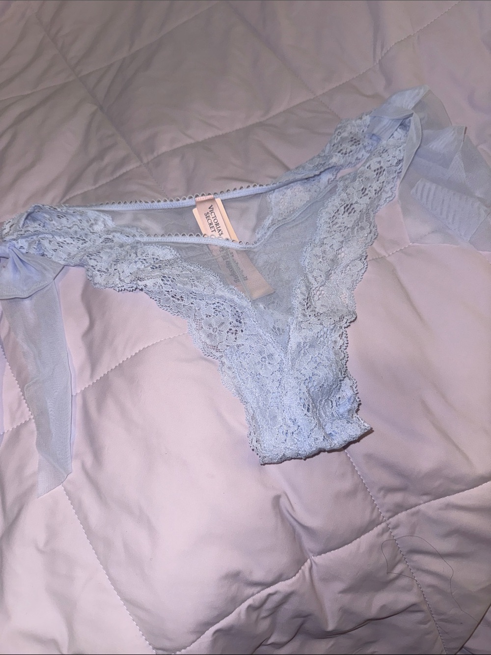 NWT Victoria’s Secret Blue Lace Bow Coquette Panty